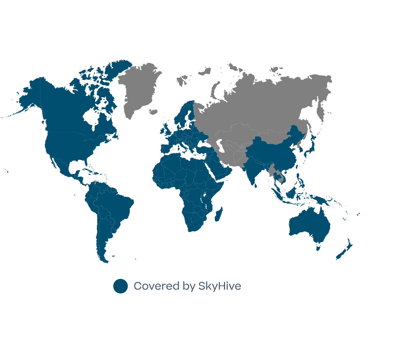 World map indicating SkyHive's coverage in blue.