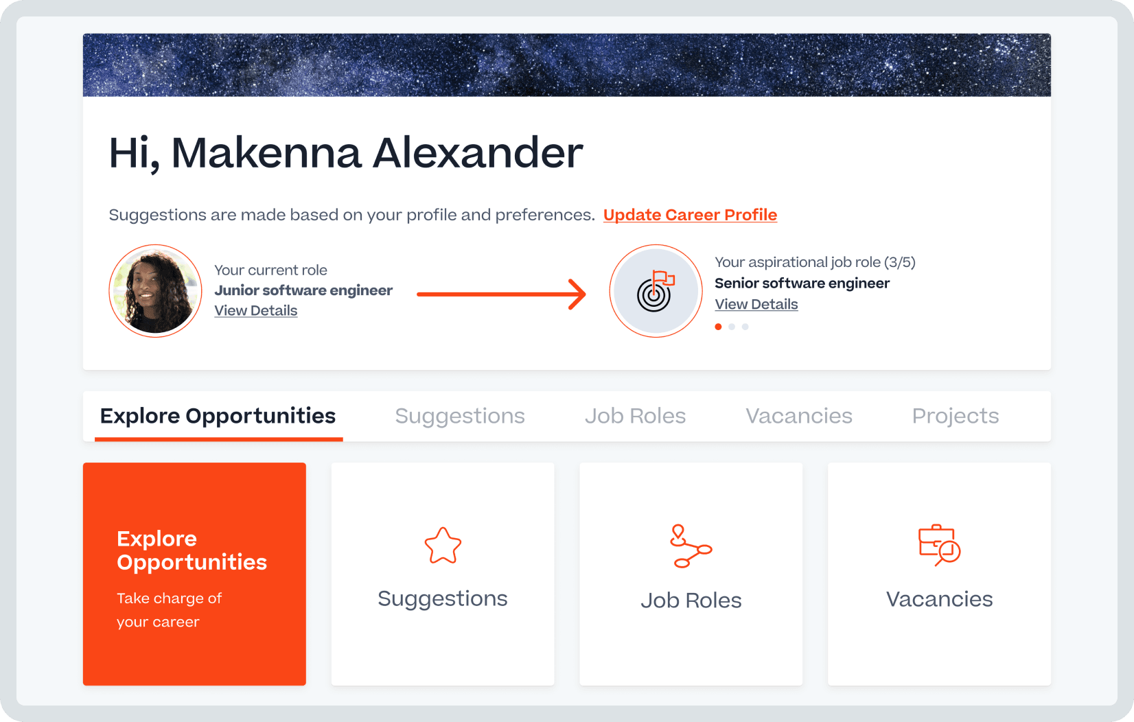 Employee dashboard in Cornerstone Talent Marketplace