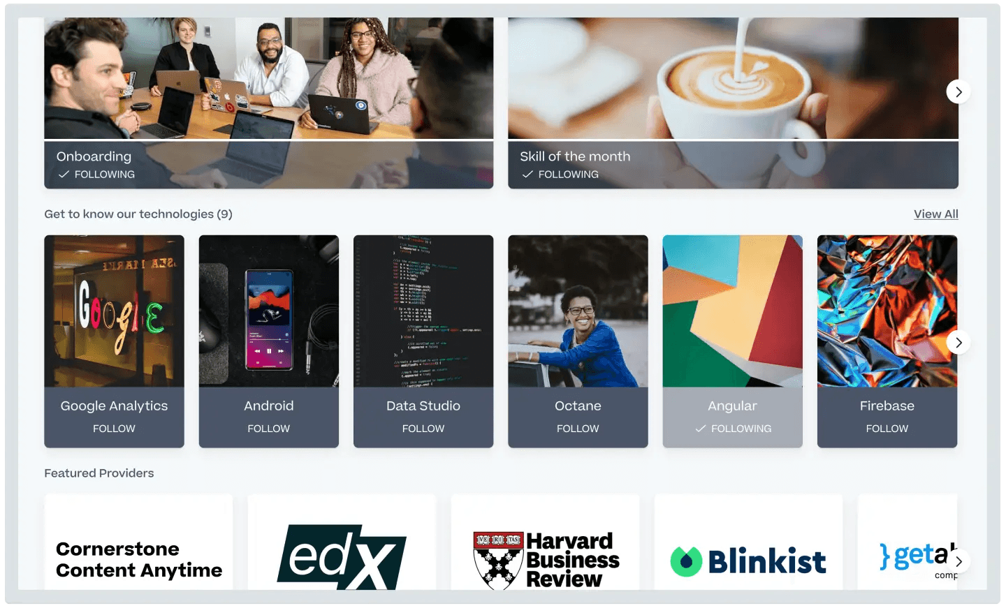 Product screen shot of Cornerstone Learning Experience, including Content Anytime.