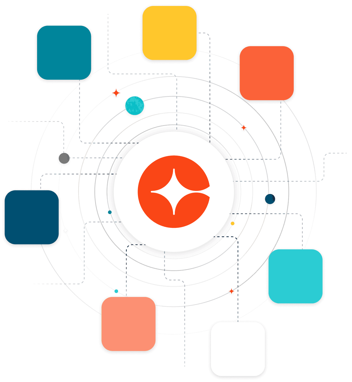 Vários blocos todos conectados ao logotipo da Cornerstone no centro.