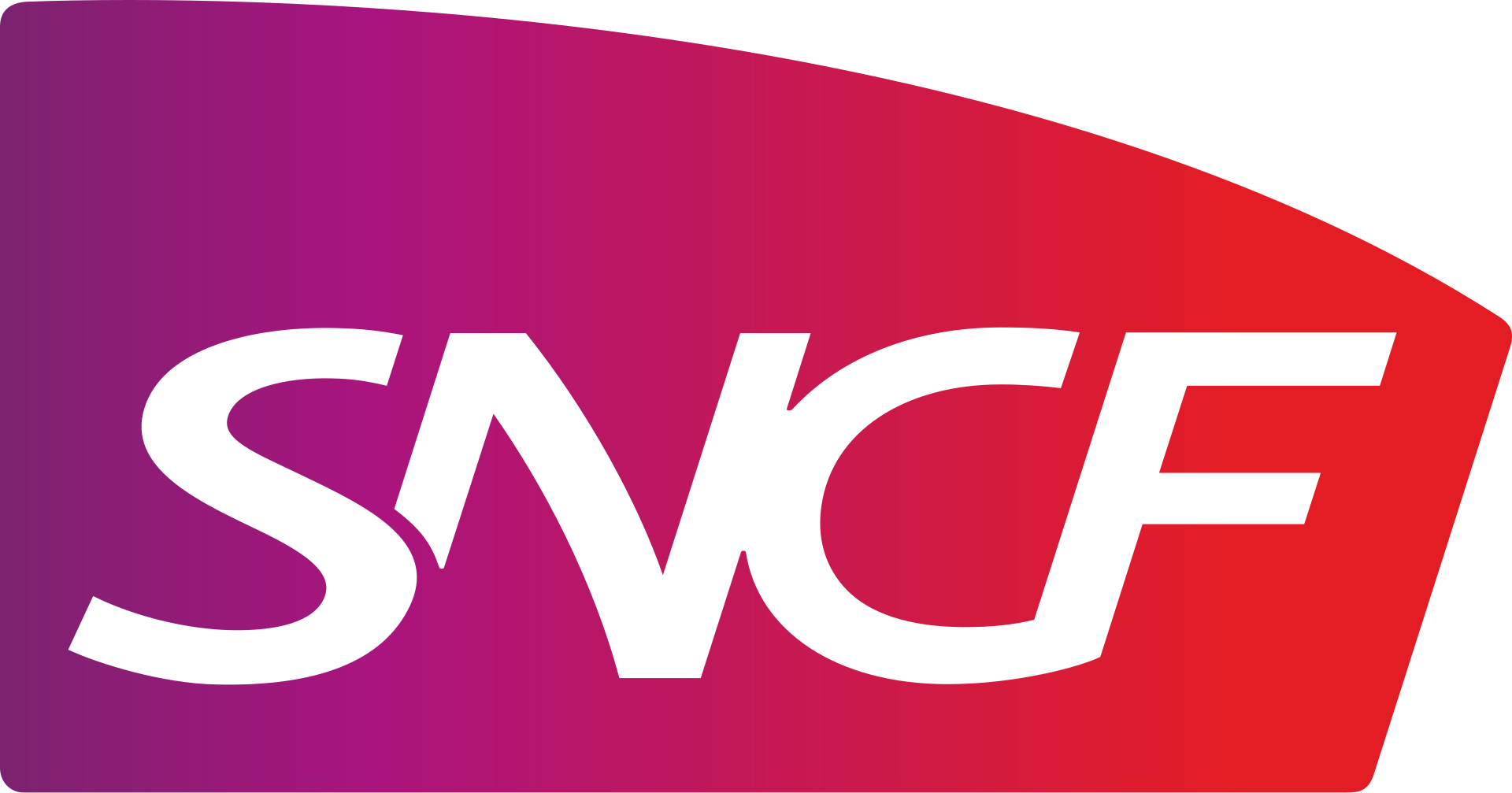 Logotipo da SNCF com texto branco sobre um fundo degradê roxo-vermelho.