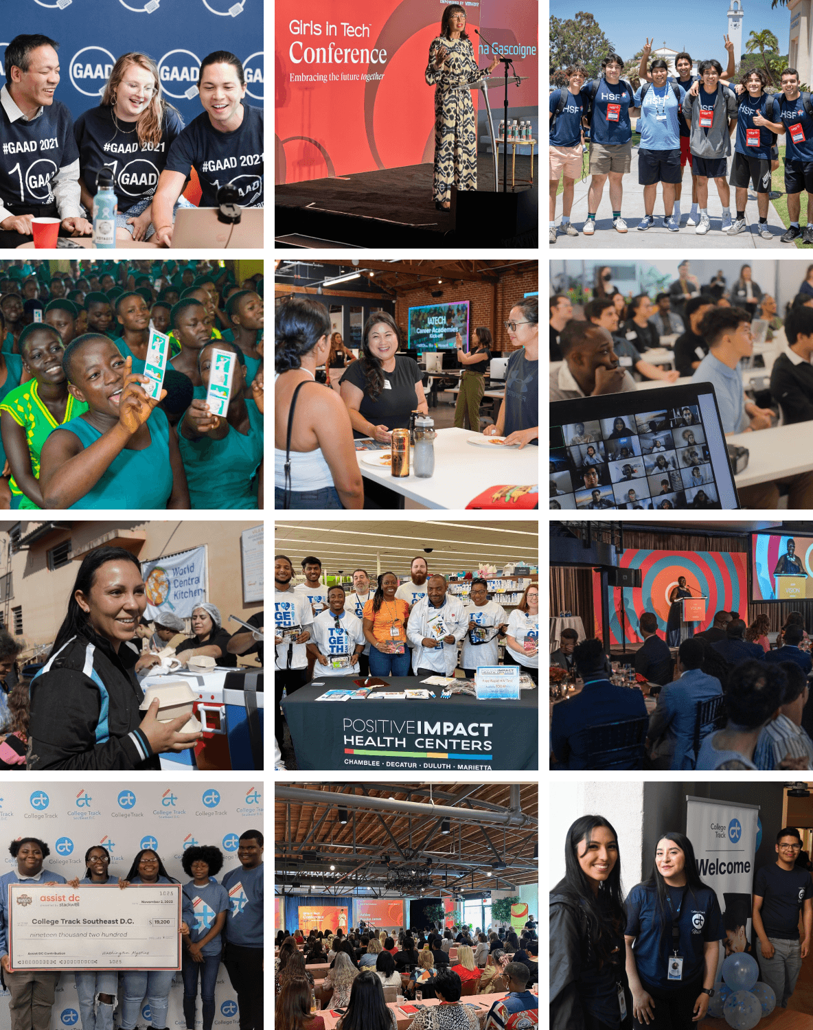 Collage image of various Cornerstone employee events of varying types.