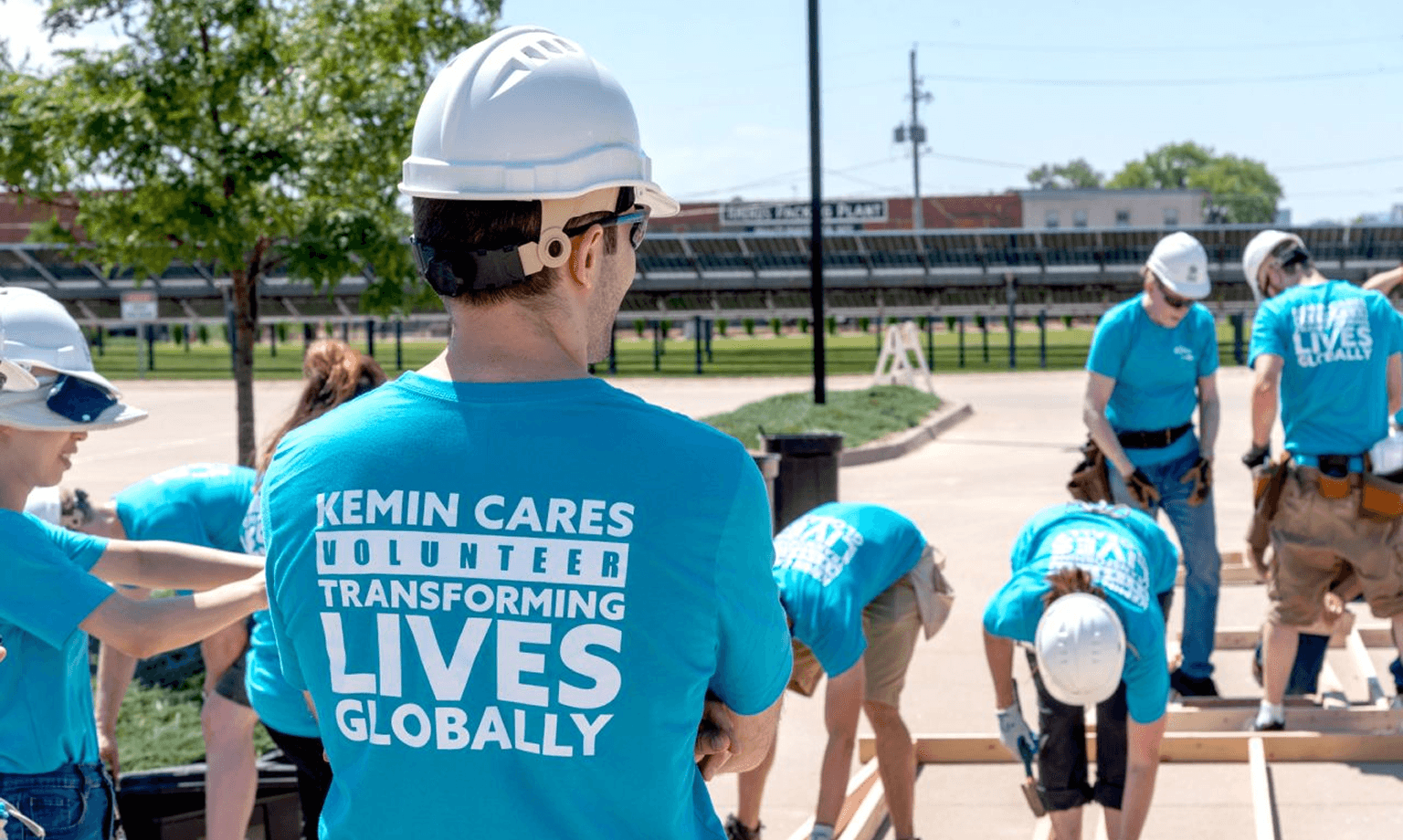 Kemin employees working at an offsite event.