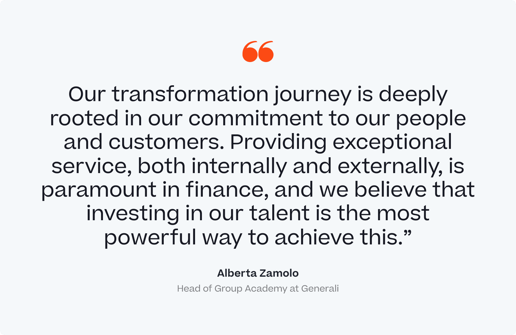 A quote about the value of investing in talent with Cornerstone, by the Head of Group Academy at Gererali.